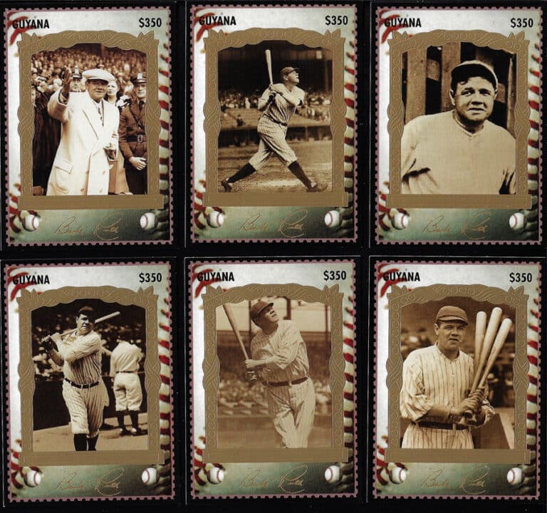 1995 Guyana – Babe Ruth Stamp Cards, second six cards, $350 value