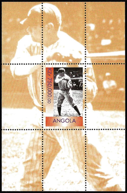1999 Angola – Great People of the 20th Century, Babe Ruth Souvenir Sheet, 750,000 KZ