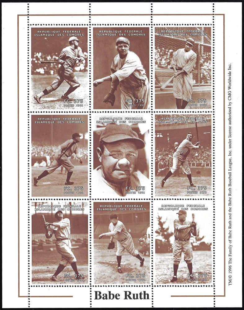 1998 Comores – Babe Ruth Souvenir Sheet
