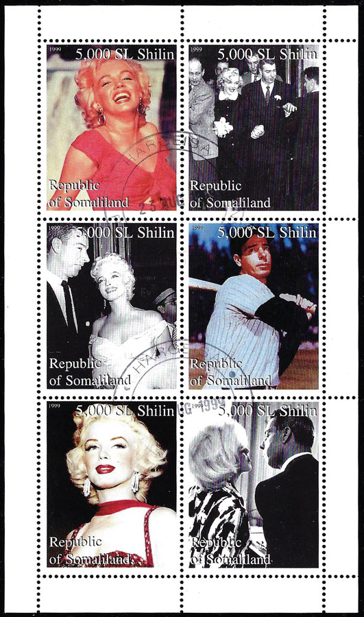1999 Somaliland – Marilyn Monroe and Joe DiMaggio (6 stamps)