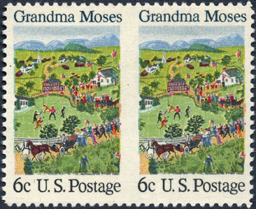 Grandma Moses Postage Stamp – Horizontal Pair Imperforate