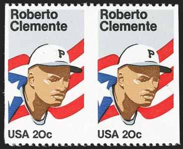 Roberto Clemente, 1984 U.S. Postage Stamp with Horizontal Pair Imperforate