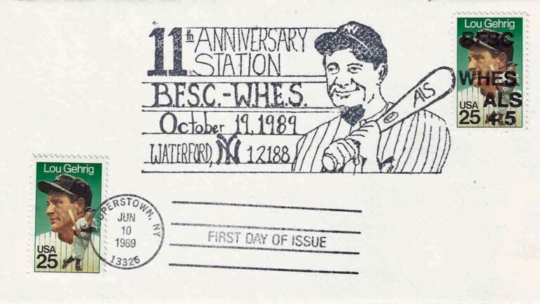 Lou Gehrig, 1989 First Day Cover – Ben Franklin Stamp Club of WHES for ALS