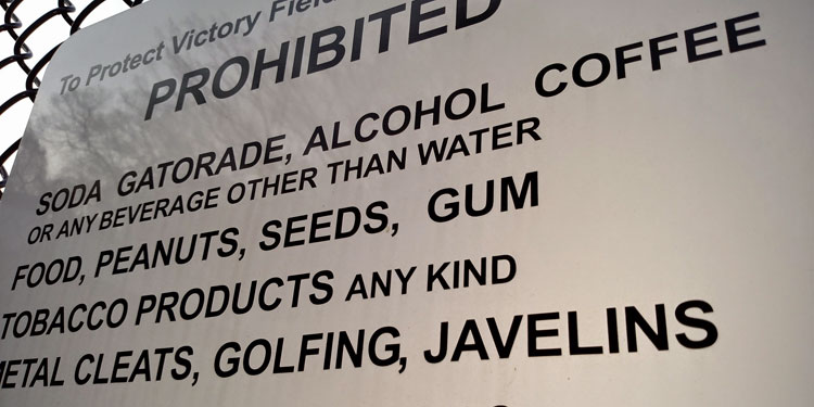 prohibited items at baseball field