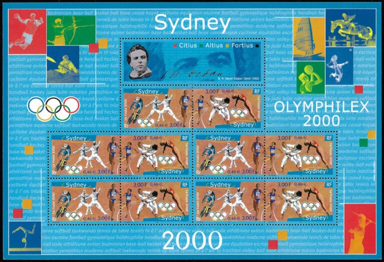 2000 France – Olymphilex 2000 Sydney (baseball & softball mentioned in margin)