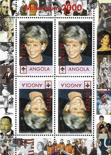 2000 Angola – Millennium 2000 – Princess Diana (Babe Ruth in margin)
