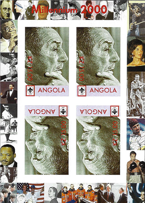 2000 Angola – Millennium 2000 – Walt Disney with Ruth & DiMaggio in margin (4 values)