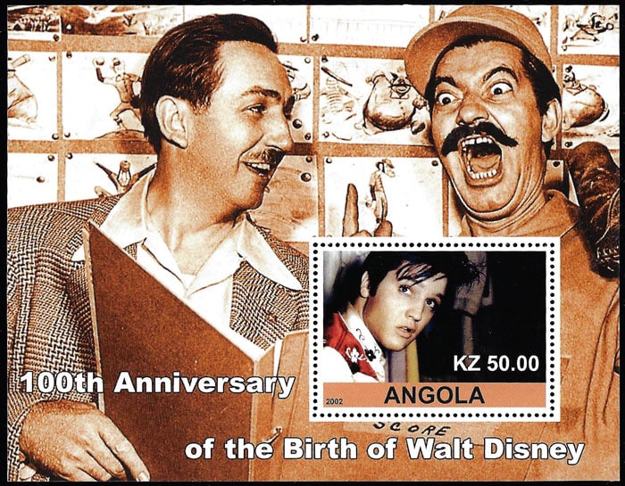 2002 Angola – 100th Anniversary of Walt Disney (baseball pitcher behind him)