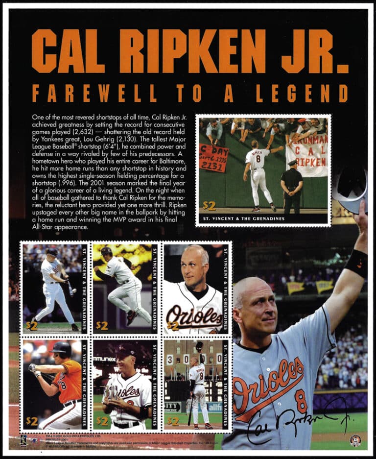 2001 St. Vincent – Farewell to a Legend, Cal Ripken, Jr. with 7 stamps