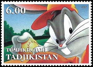 2001 Tajikistan – Merry Christmas Loony Tunes – Bugs Bunny pitching