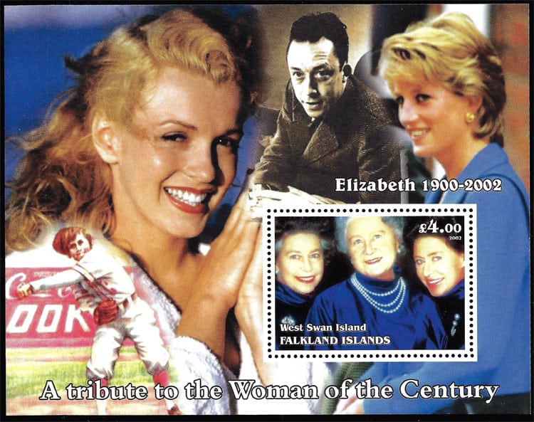2002 Falkland Islands – A Tribute to the Women of the Century, pitcher Jackie Mitchell with Princess Diana, Albert Camus, Marilyn Monroe