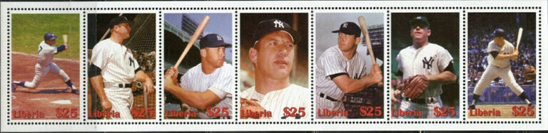 2002 Liberia – Mickey Mantle strip of 7 stamps