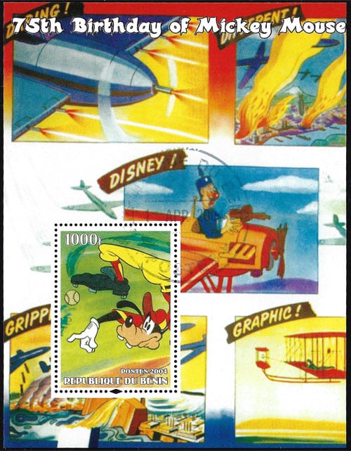 2004 Benin – 75th Birthday of Mickey Mouse – Goofy makes his pitch