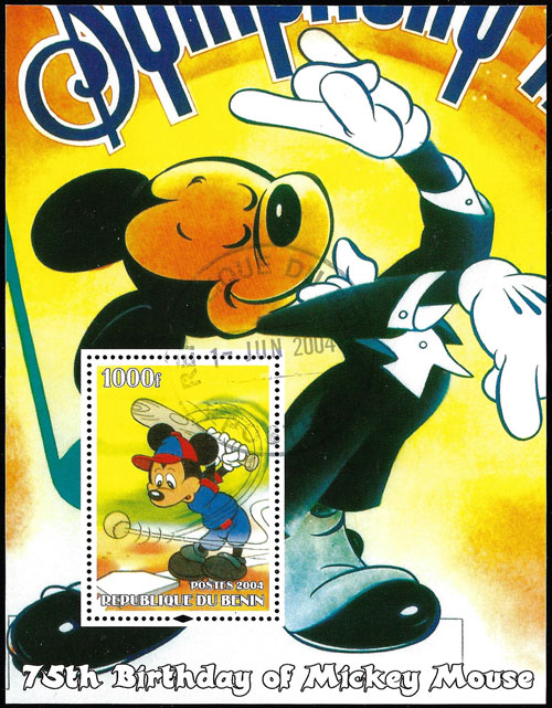 2004 Benin – 75th Birthday of Mickey Mouse – Mickey batting