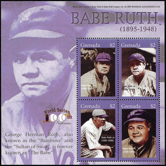 2004 Grenada – World Series – 100th Anniversary with Babe Ruth SS – $2 (purple)