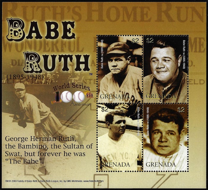 2004 Grenada – World Series – 100th Anniversary with Babe Ruth SS – $2 (brown)
