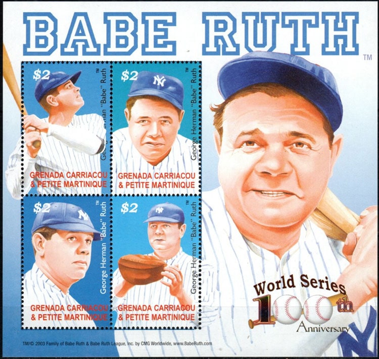 2004 Grenada Carriacou – World Series – 100th Anniversary with Babe Ruth SS – $2 (blue)