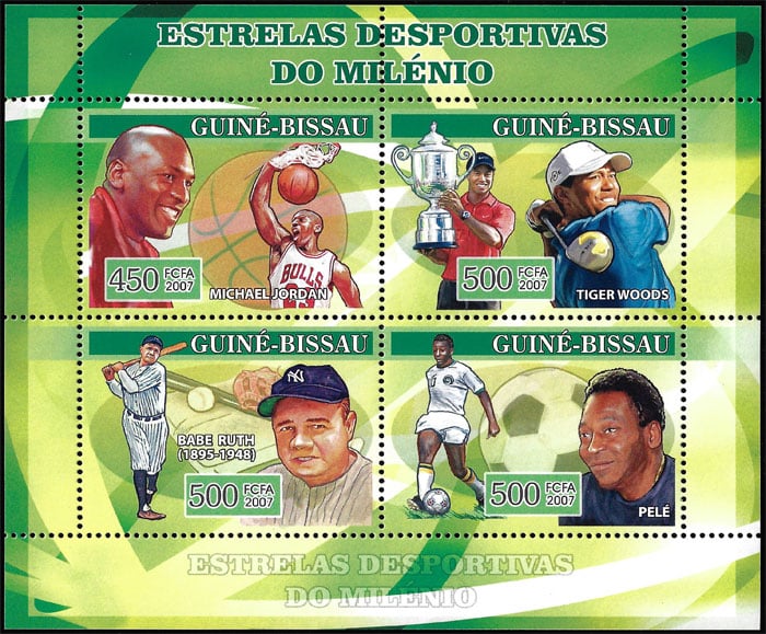 2007 Guinea Bissau – Famous Sportsmen with Michael Jordan, Tiger Woods, Pele, Babe Ruth