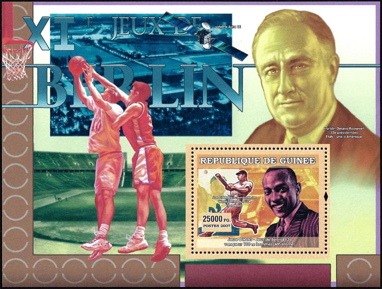 2007 Guinea – History of the Olympics – 1936 in Berlin – Basketball with Franklin Delano Roosevelt, Jesse Owens and Joe Dimaggio