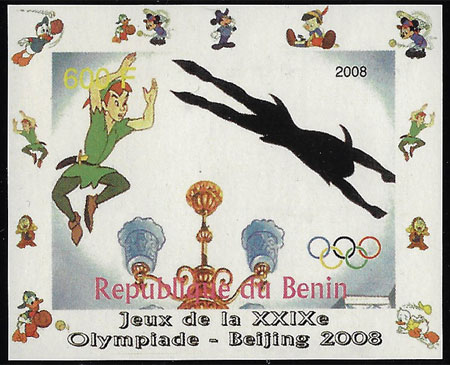 2008 Benin – Olympics in Beijing - Peter Pan, baseball pictogram in margins