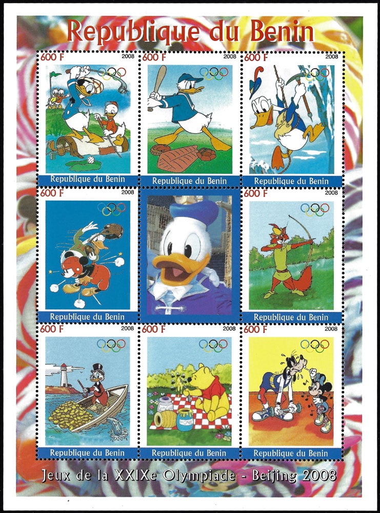 2008 Benin – Olympics in Beijing SS with Donald Duck at bat