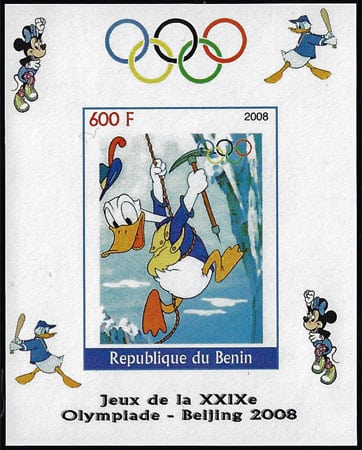 2008 Benin – Olympics in Beijing - Donald Duck climbing, Donald batting in margins