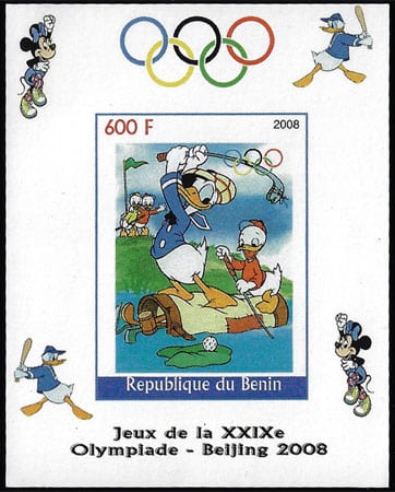 2008 Benin – Olympics in Beijing - Donald Duck golfing, Donald batting in margins