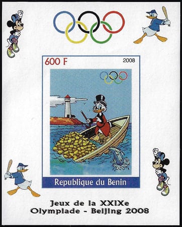 2008 Benin – Olympics in Beijing - Donald Duck in sinking boat, Donald batting in margins