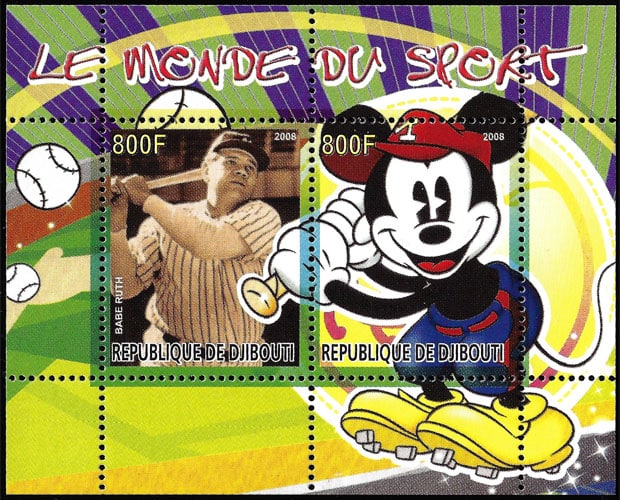 2008 Djibouti – The World of Sport with Mickey Mouse with Babe Ruth