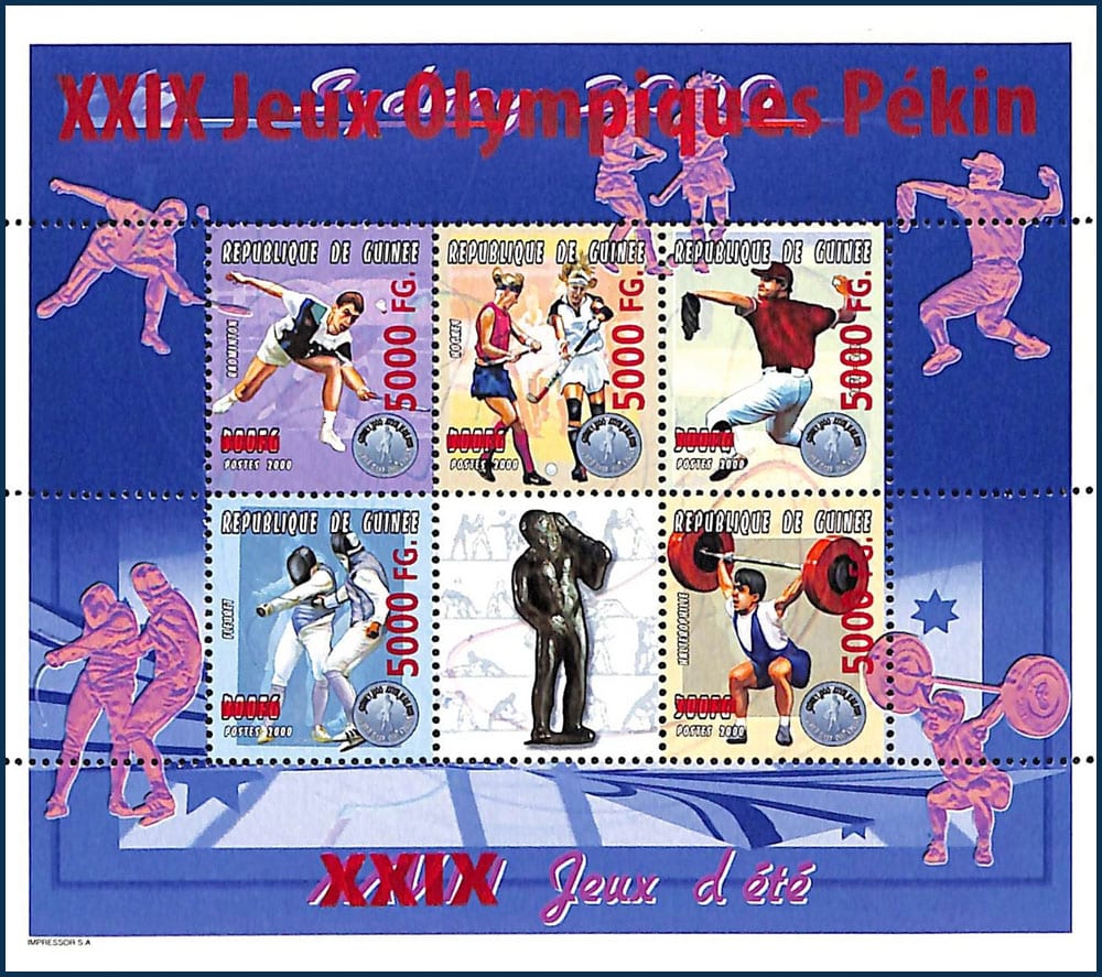 2008 Guinea – Olympics in Beijing SS (same as from 1991, but with Pekin Olympics and 5000FG overprinted)