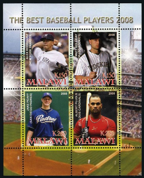 2008 Malawi – The Best Baseball Players 2008 with Alex Rodriguez, Matt Holliday, Jake Peavy, Albert Pujols