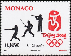 2008 Monaco – Olympics in Beijing - pictogram with baseball, fencing and riflery