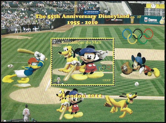 2010 Mali – 55th Anniversary of Disneyland – Mickey Mouse with Bat