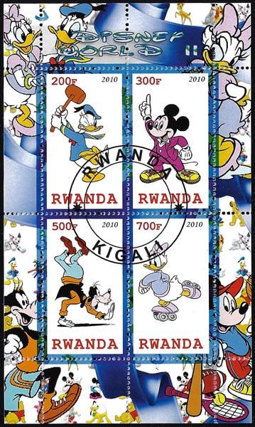 2010 Rwanda – Disney World, Mickey Mouse with baseball bat in corner