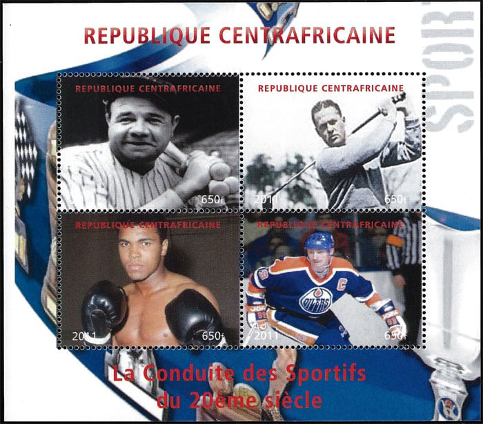 2011 Central African Republic – Sportsmen of the 20th Century SS with Muhammad Ali, Wayne Gretzky, Bobby Jones, Babe Ruth
