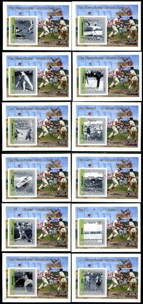 2011 Djibouti – The Discontinued Olympic Sports (12 different souvenir sheets with a different sport, and with baseball on the side)