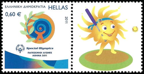 2011 Greece – Special Olympics, baseball sun mascot swinging a bat