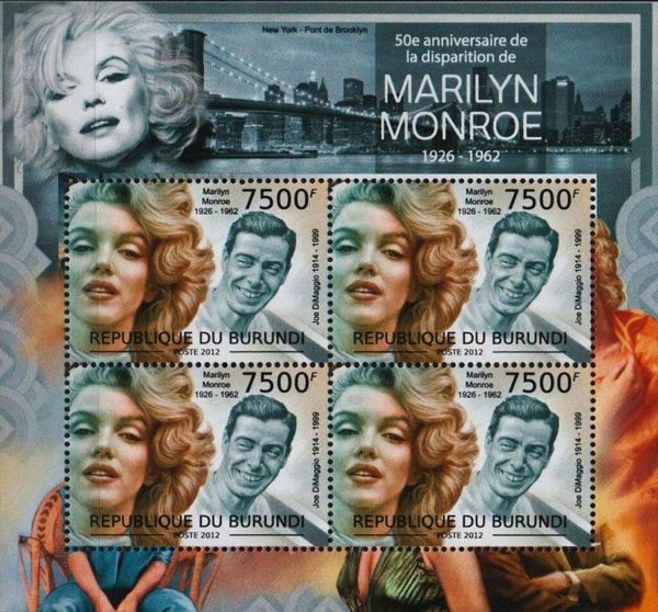 2012 Burundi – 50th Anniversary of Marilyn Monroe & Joe Dimaggio SS (4 same values)