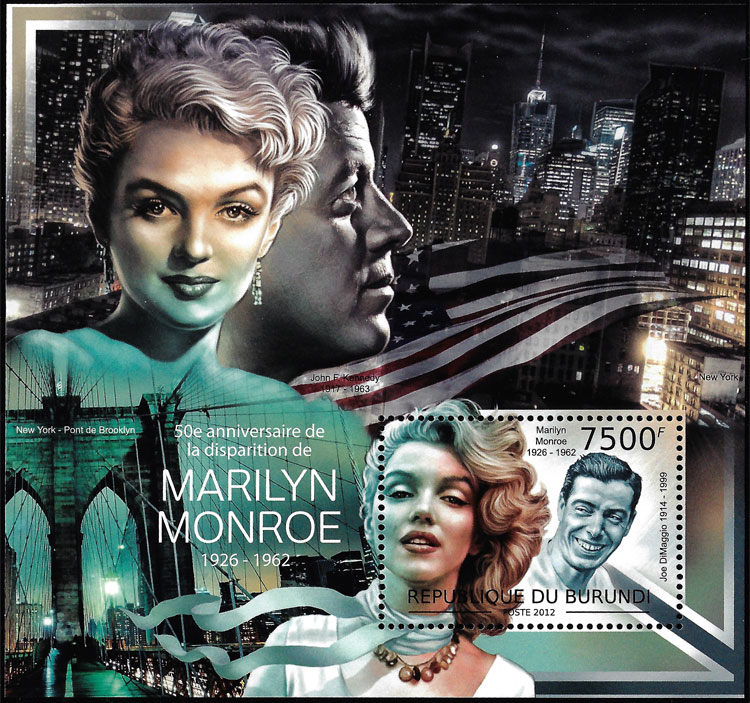 2012 Burundi – 50th Anniversary of Marilyn Monroe & Joe Dimaggio SS (1 value)