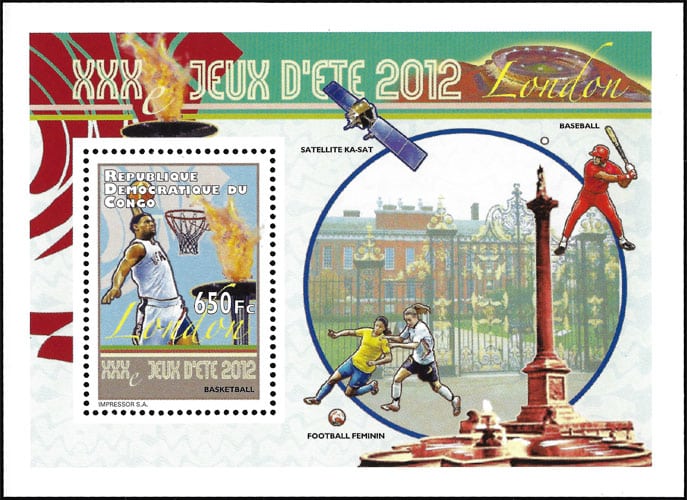 2012 Congo – London Olympic Games, basketball with soccer and baseball batter in margin (1 value)