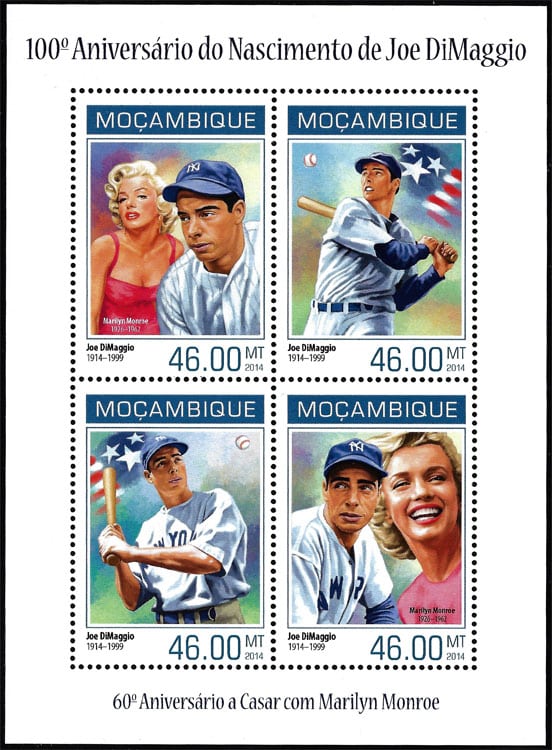 2014 Mozambique – 100th Anniversary of Joe Dimaggio with Marilyn Monroe (4 values)