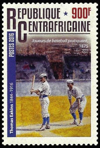 2016 Central African Republic – 100th Anniversary of the Death of Thomas Eakins, baseball