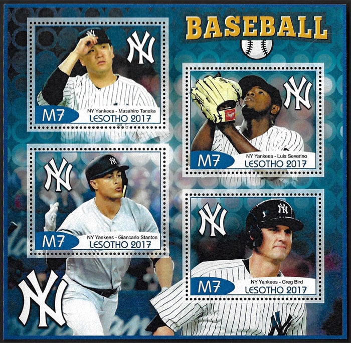 2017 Lesotho – Baseball – New York Yankees (4 values) with Masahiro Tanaka, Luis Severino, Giancarlo Stanton, Greg Bird