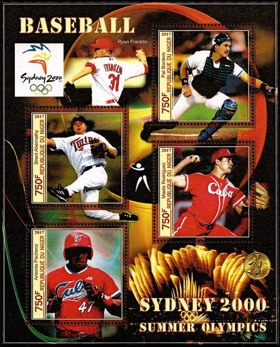 2017 Niger – Baseball – Sydney 2000 Summer Olympics SS (4 values) with Maels Rodriguez, Antonio Pancheco, Pat Borders, Brent Abernathy