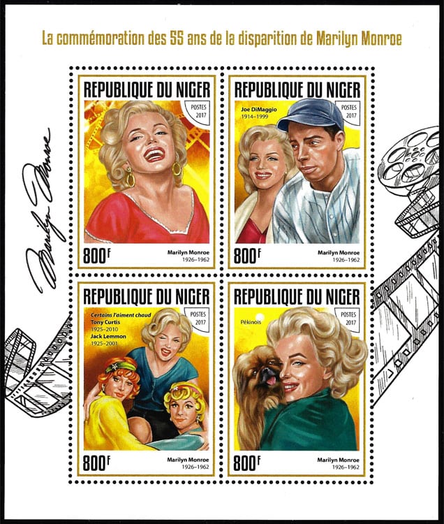 2017 Niger – Commemorating the Death of Marilyn Monroe SS (4 values) with Joe Dimaggio