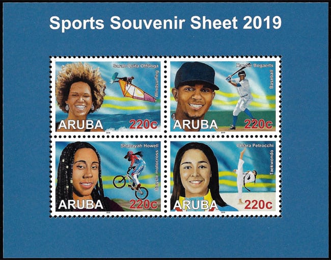 2019 Aruba – Sports Souvenir Sheet 2019 with Sarah-Quita Offringa, Shanayah Howell, Chiara Petrocchi, Xander Bogaerts