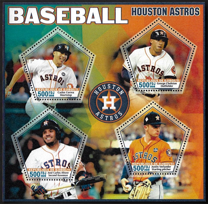 2019 Djibouti – Baseball – Houston Astros (4 values) with Carlos Correa, George Stringer, Jose Altuve, Justin Verlander