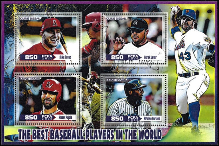 2020 Guinea Bissau – Best Baseball Players in the World (4 values), Jeter is really Roger Clemens with Mike Trout, Derek Jeter, Albert Pujols, Alfonso Soriano
