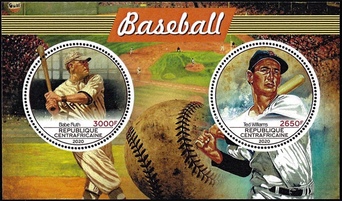 2020 Central African Republic – Baseball (2 values) with Babe Ruth, Ted Williams