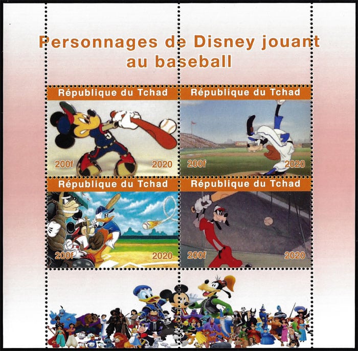 2020 Chad – Disney Personalities in Baseball with Mickey Mouse, Donald Duck, Goofy